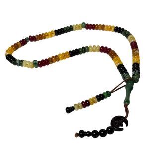 Multicolor Tasbih Prayer Beads Misbaha Style Necklace Crescent Charm
